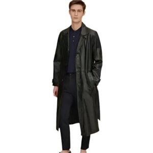 Men's Vintage Leather Long Trench Coat